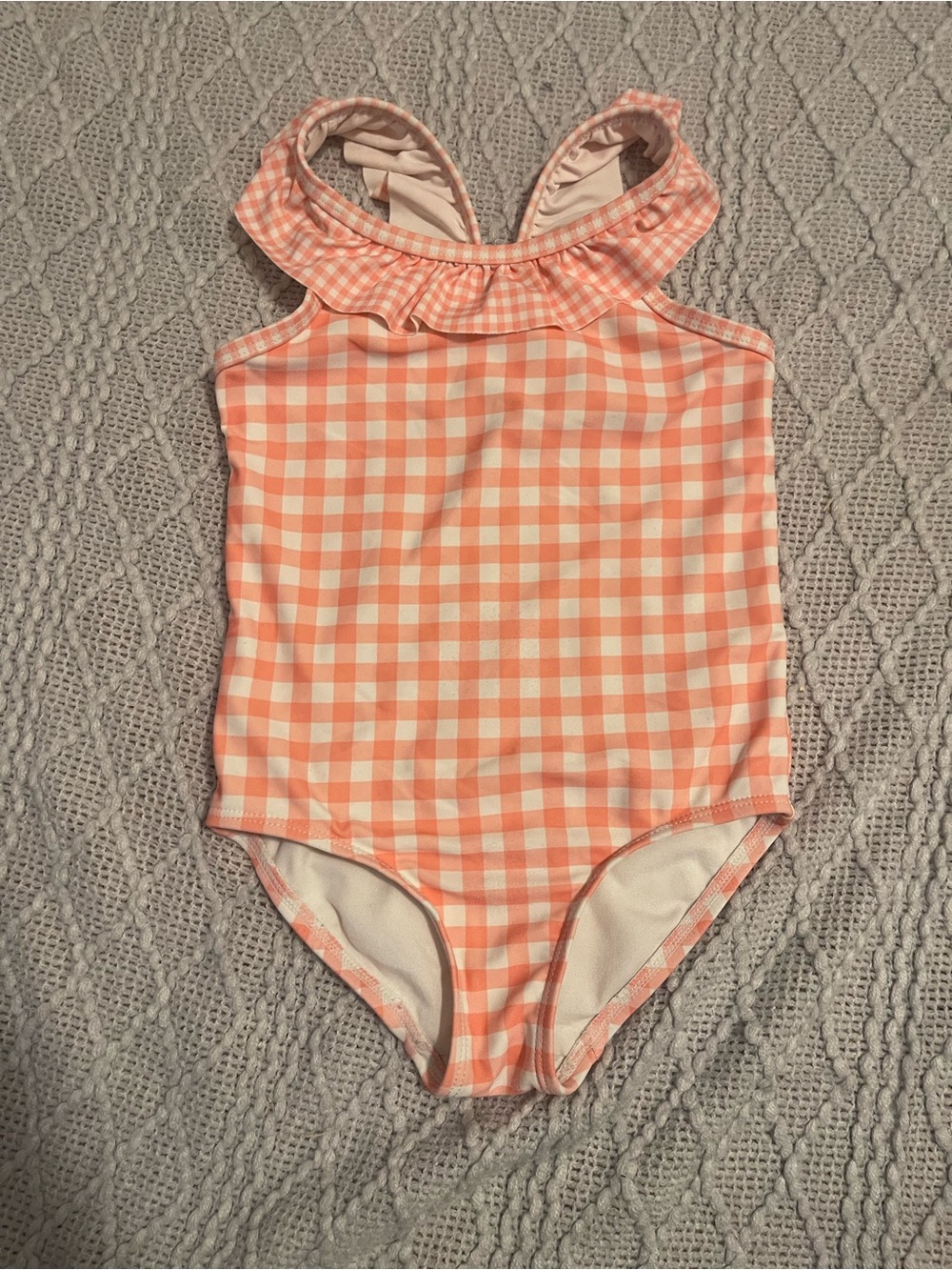 Carter's Peach and White Gingham Ruffle One-Piece Swimsuit